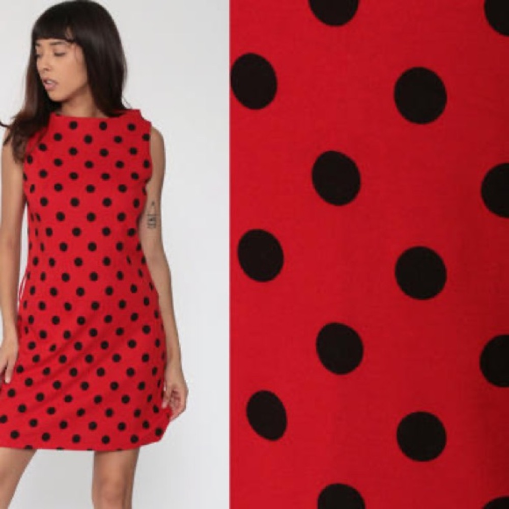 [sold] J crew Black Polka dots red dress